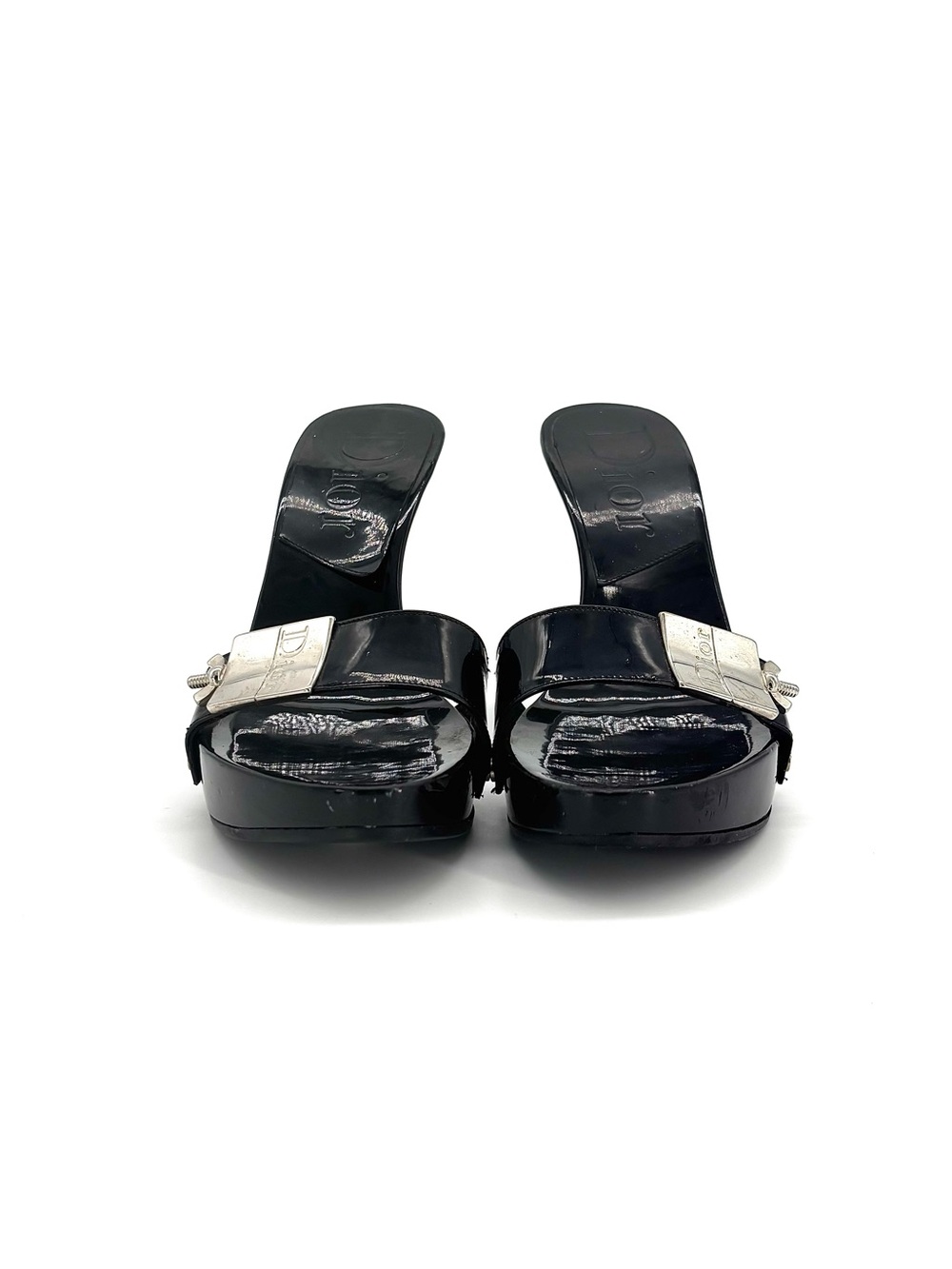 Dior John Galliano Vintage Screw Logo Plaque Bondage Wedge Slide Mules 35.5 - Picture 2 of 11